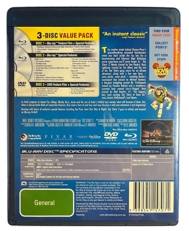 Toy Story 3 Blu-Ray - Bluraystore.com.au