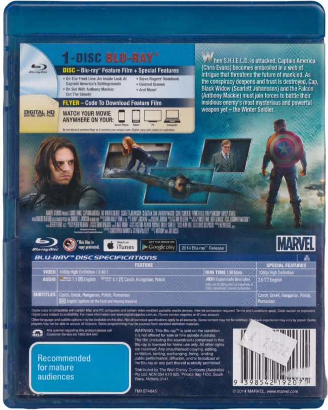Captain America The Winter Solider Blu-Ray