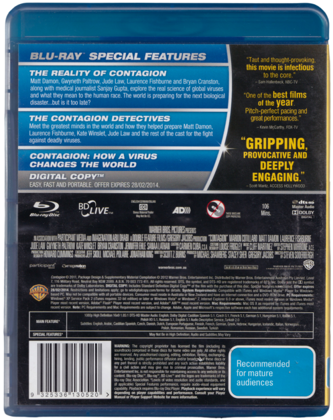 Contagion BR + DVD B Contagion Blu-Ray